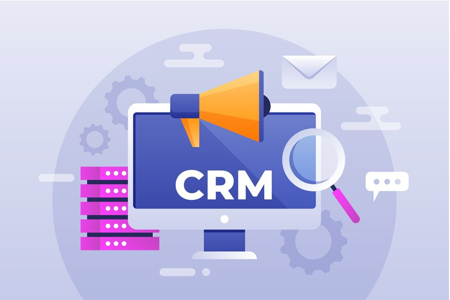 Дисплей на компютър с надпис CRM