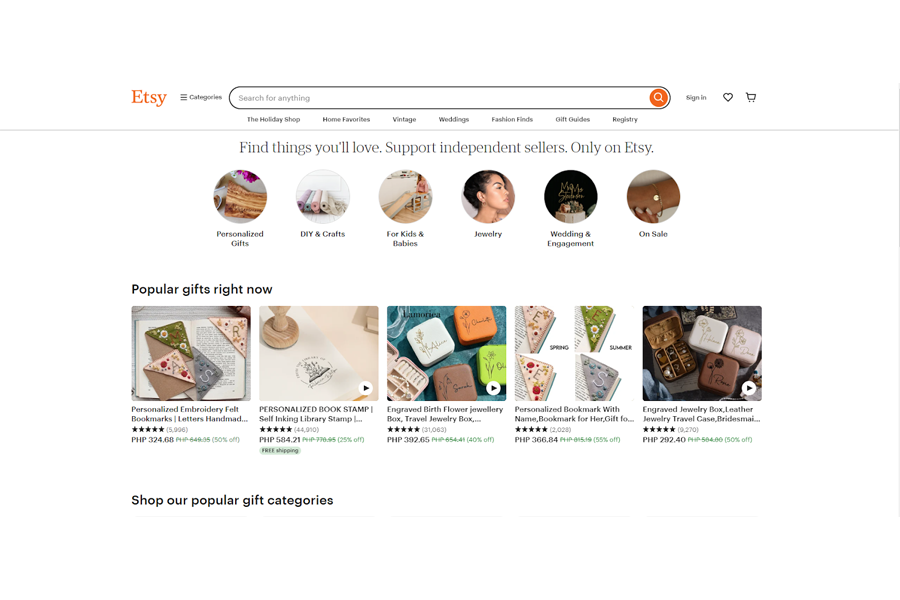 etsy homepage screenshot