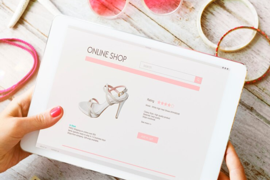 Online shoe shopping on tablet