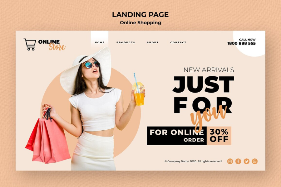 Online store landing page with shopping promotion