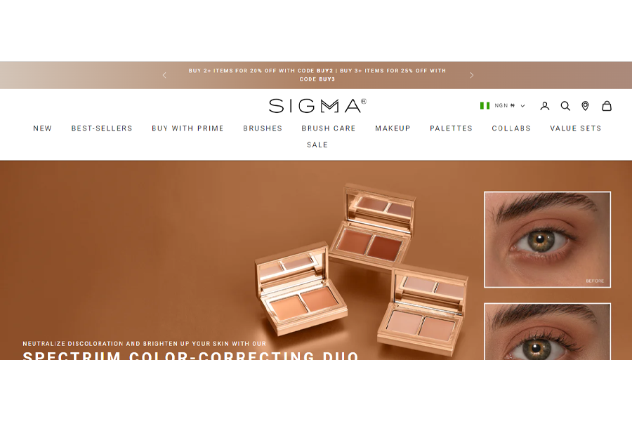 screenshot from Sigma's website, showing how their CMS displays content