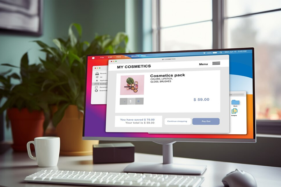 computer showing a page from a mockup ecommerce site