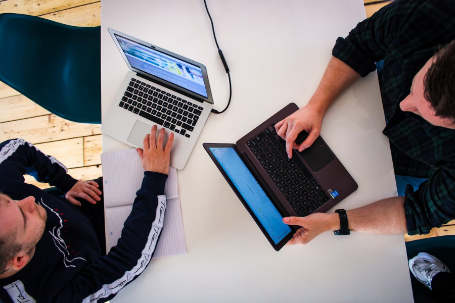 people working together on their laptops