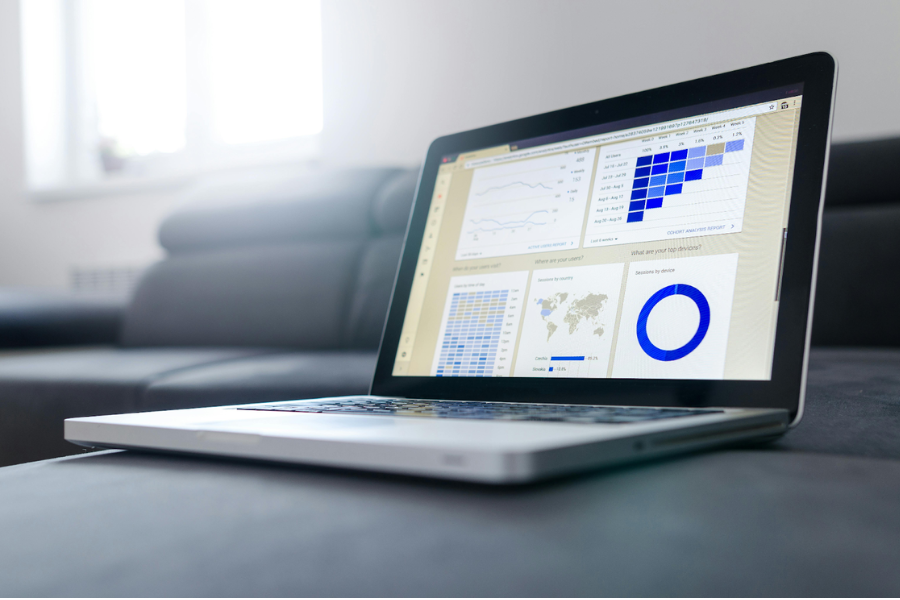 Laptop showing a variety of analytical data