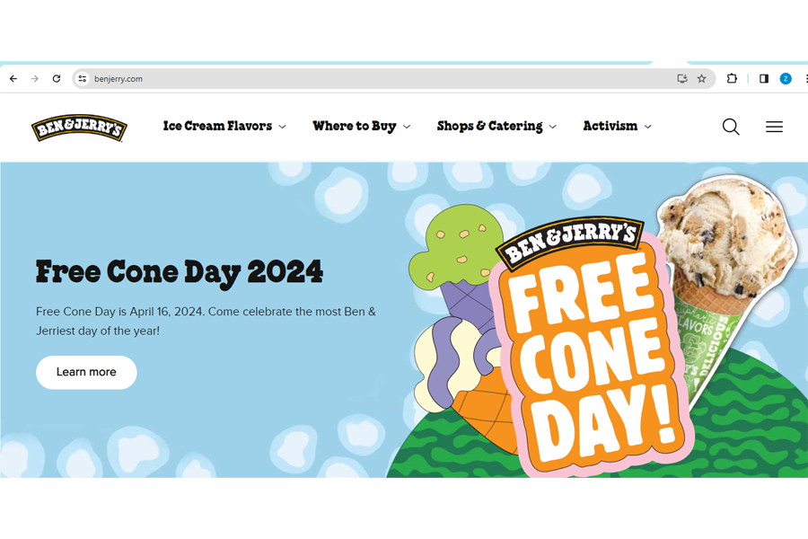 screenshot from Ben & Jerry's website, showing how their CMS displays content