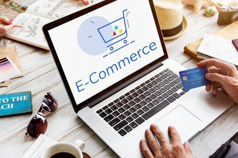 E-commerce shopping on laptop