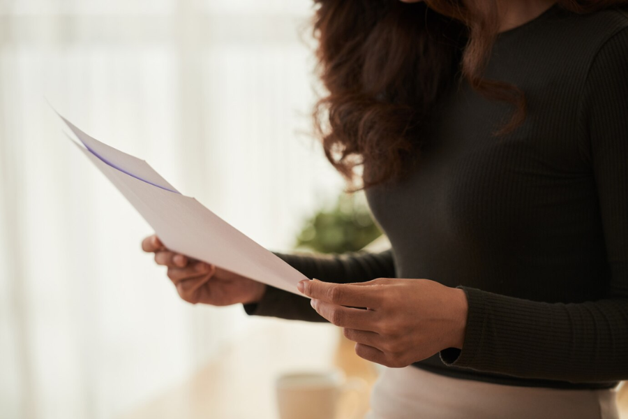 Woman reading documents