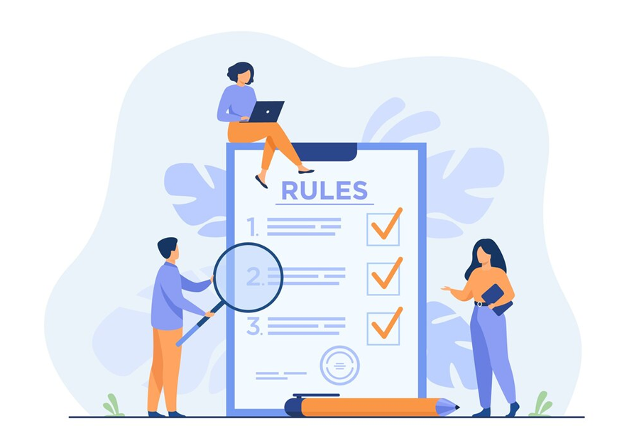 vector graphic of people inspecting a set of rules